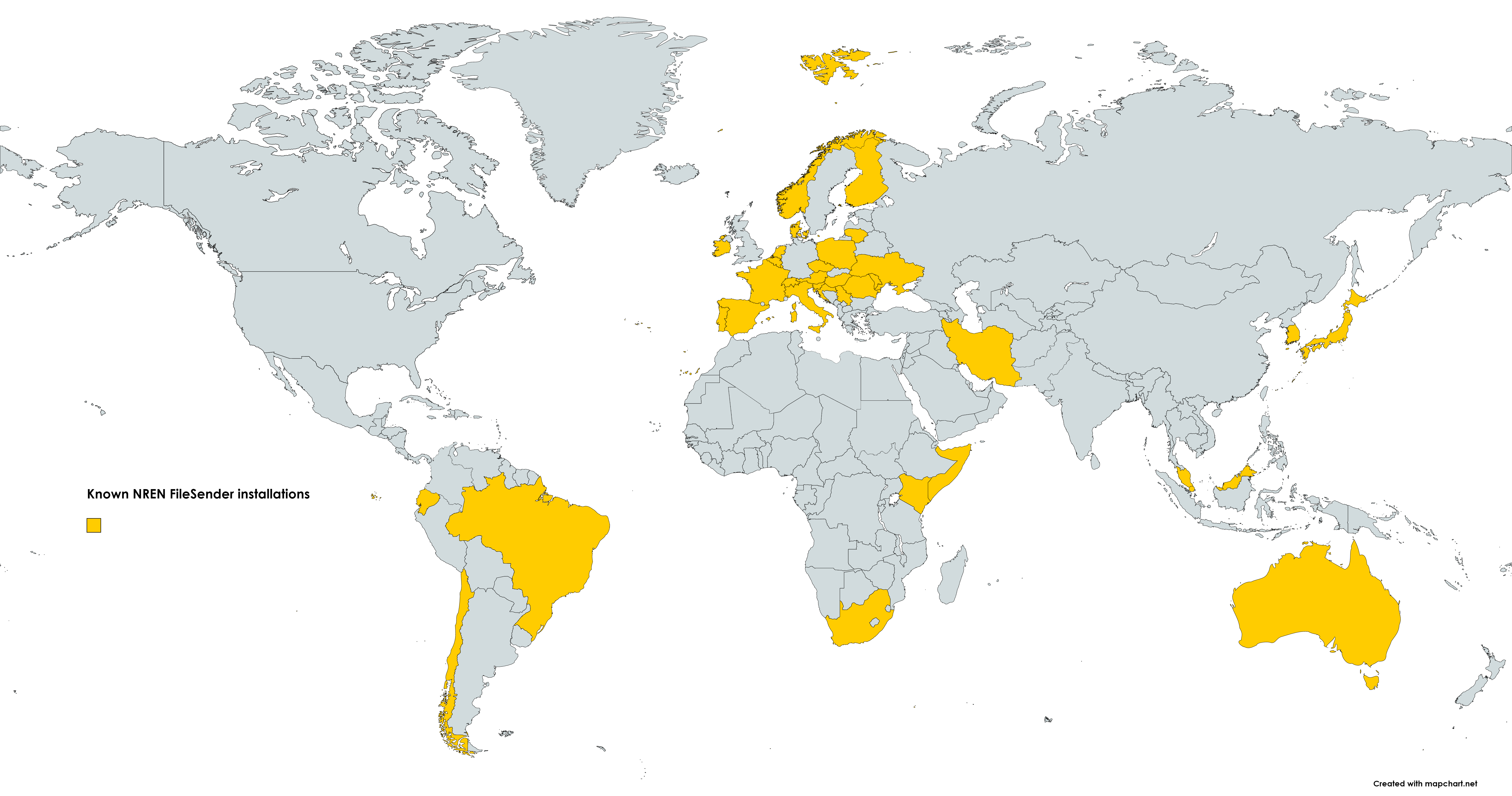 Known NREN FileSender installations in the world
