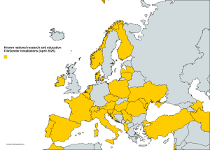 Map - Known national R&E FileSender installations - Europe April 2025